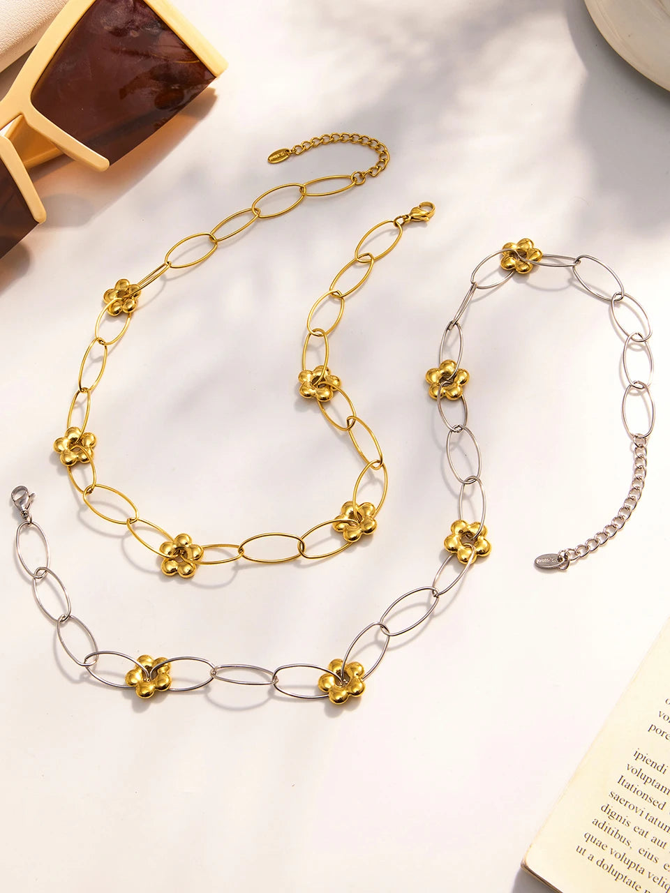 Stainless Steel Chain Necklace Bracelet For Women 18k Gold Plated Waterproof Non Tarnish Women's Bracelets Necklaces Jewelry Set