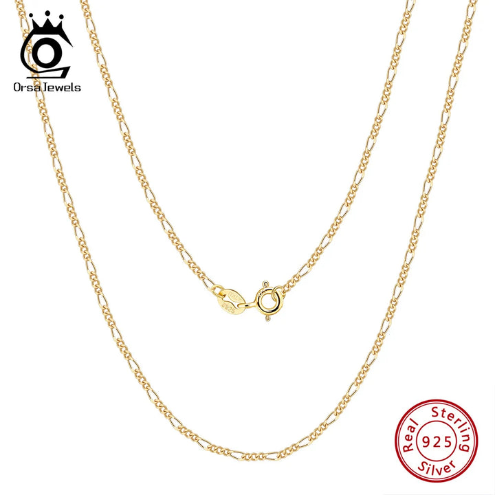 ORSA JEWELS 1.7mm 925 Sterling Silver 18K Gold Italy Figaro Chain Necklace Women Men Jewelry Vintage DIY Collares Jewelry SC27