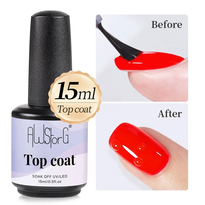 AWStorG 15ml One Step Gel Polish 9 In 1 Diamond Top Coat  Reinforce Long Lasting UV Soak Off Gel Varnish High Light Nail Art