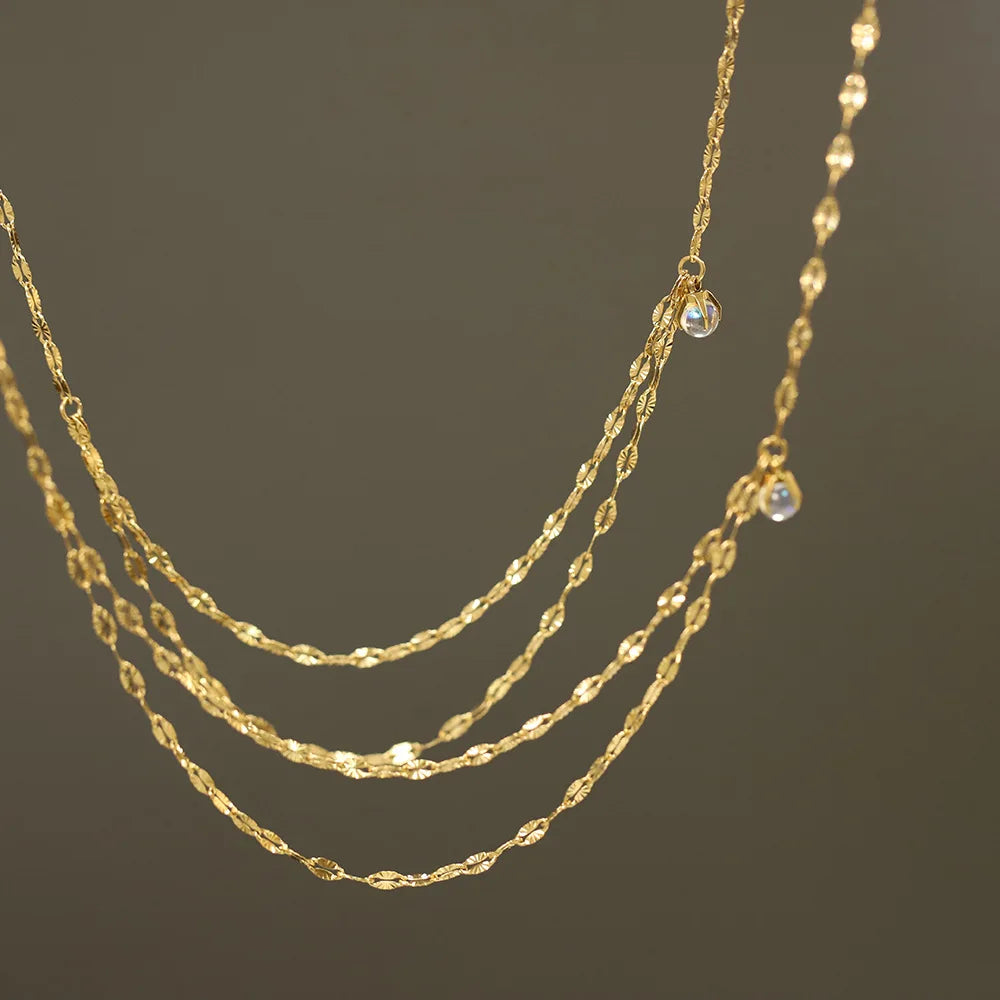 Stainless Steel Chain Necklace Delicate Cubic Zirconia Jewelry Trendy Metal 18 K Plated Golden Collar Necklace Party Gift