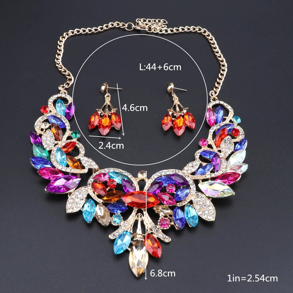New Luxury Indian Bridal Jewelry Sets Wedding Party Costume Jewellery Womens Fashion Gifts Leaves Crystal Necklace Earrings Sets