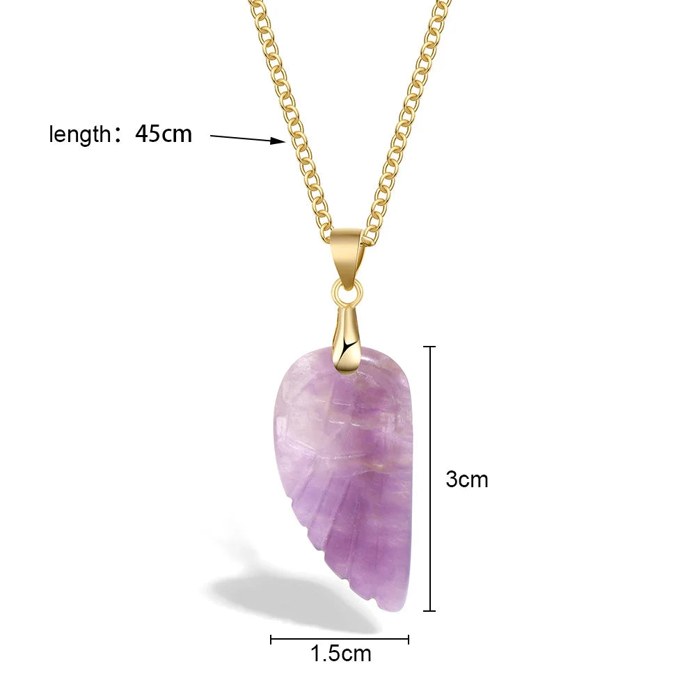 Lapis Lazuli Stone Wing Pendent Necklace Natural Stone Citrines Amethysts Quartzs Gold Color Chain Necklace Jewelry Gift