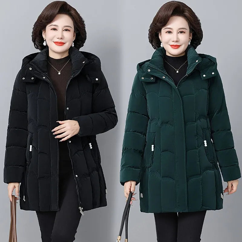 Women's Winter Thickened Jackets Down Cotton Parkas Hooded Quilted Long Pockets coat Middle aged Female Overcoat