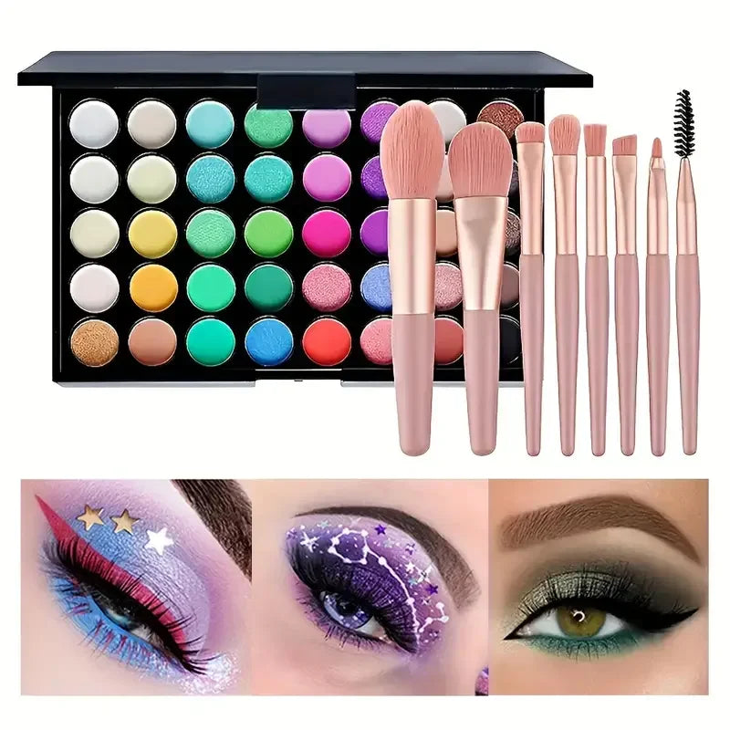 40 Color Eye shadow Palette Make-up for Women with Brushes Nude Eyeshadow Palette Glitter Matte Pigmented Powder Eye Cosmetics