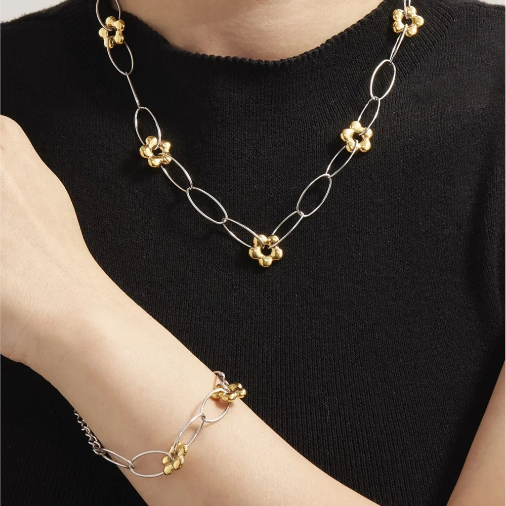 Chain Necklace Bracelet In Stainless Steel With 18k Gold Plated Waterproof Non Tarnish Bracelets Necklaces Jewelry Set For Women